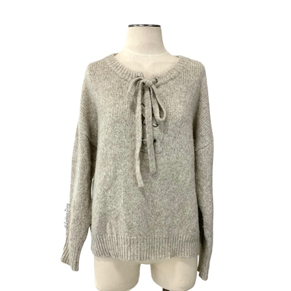 Zara Sweaters - Zara- Oatmeal Lace Up Wool Blend Sweater Med